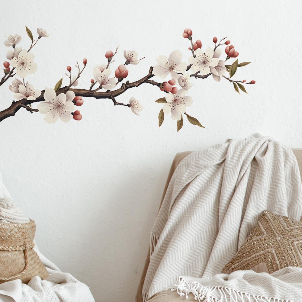 Selbstklebender Wandaufkleber mit Aquarellblumenzweig und Vogelmotiv für Schlafzimmer, Kopfteil oder Arbeitszimmer