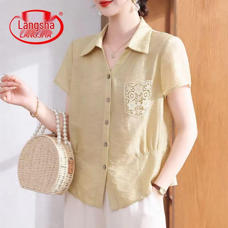 Mid-Aged Women s Summer Elegant Short Sleeve Polo Shirt L