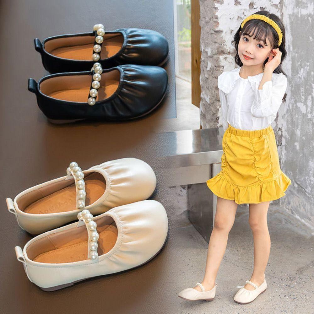 Pearl Girls Princess Shoes Soft Soled Kids Casual Flats Elegant Children Leather Shoes  Autumn