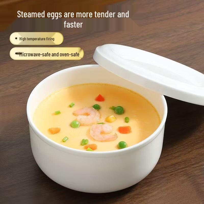 Chuanye 800ml Pure White Ceramic Steaming Bowl with Lid