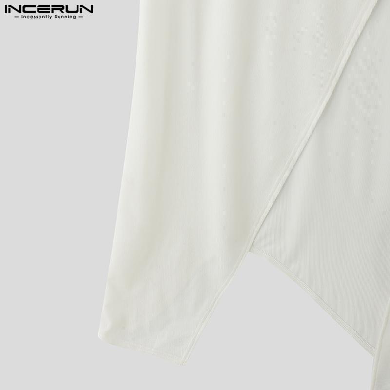INCERUN Autumn Men Stand Neck Oversleeve High Splits Tunic Tops Pullovers