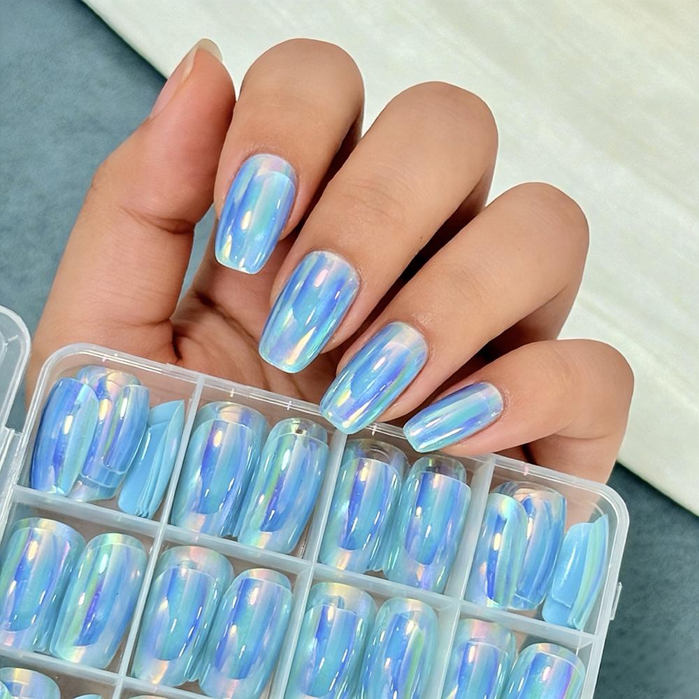 144Pcs Nude Apricot Short Square False Nails Tip Solid Color Handmade Glossy Almond Fake Manicure Removable Wearable Nail Armor