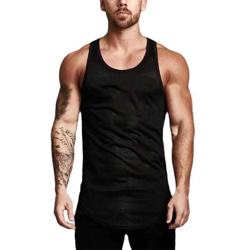 

Summer Mesh Breathable Quick Dry Vests Gym Bodybuilding Workout Muscle Shirts Plain Mens Fitness Slim Fit Sleeveless Tank Tops M чёрный
