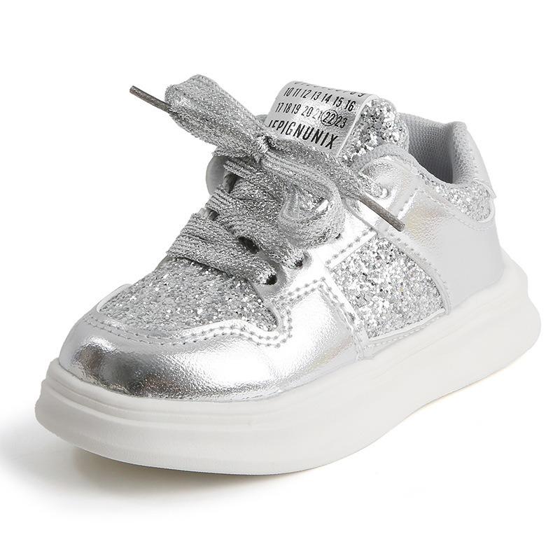 Children’s Sneakers, Spring/Autumn New Arrival, Girls’ Casual Shoes with Sequins, Korean Style Boys’ Skate Shoes, Soft-Soled Baby Flats