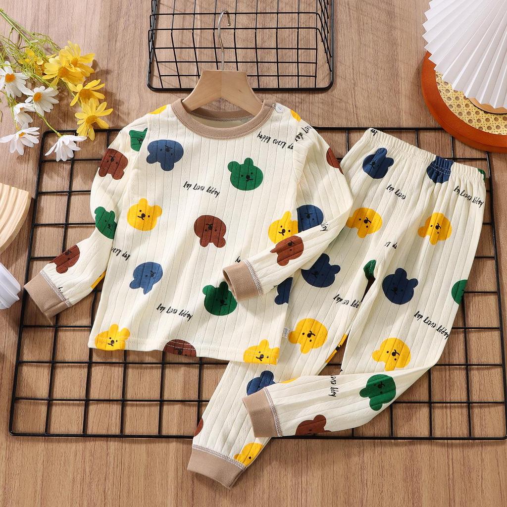 2023 Kids' Long-Sleeve Cotton Pajama Set - Boys & Girls Autumn Wear with Double-Layer Pants