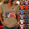 Women's Casual V Neck Pullover T Shirt Soccer Flag Print Short Sleeve Top United States Graphic Tee for Sports Events Support