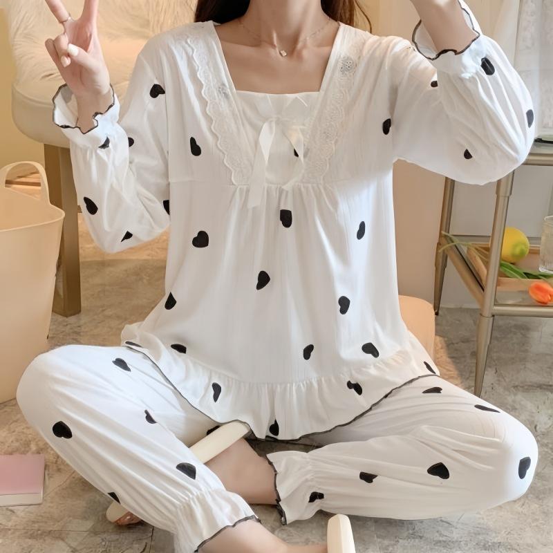 Women's Princess Lace Trim Two-Piece Set: Spring/Autumn Long Sleeve Korean Court Style