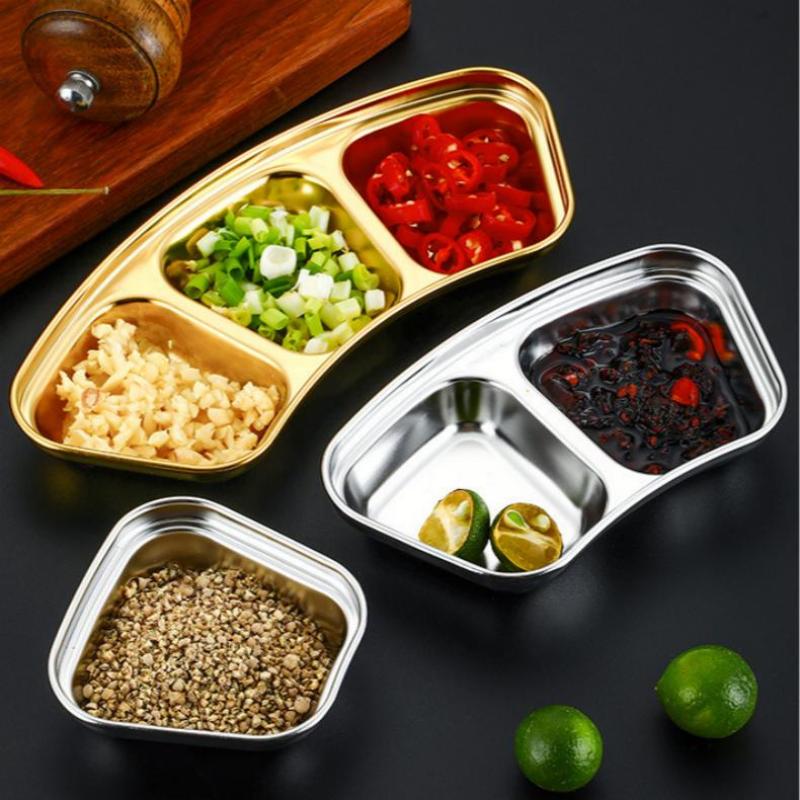 304 Edelstahl Fächerförmige Gewürzplatte Barbecue Dip-Saucenplatte Dickes 1/2/3 Fächer Design Für Einfache Saucenkontrolle