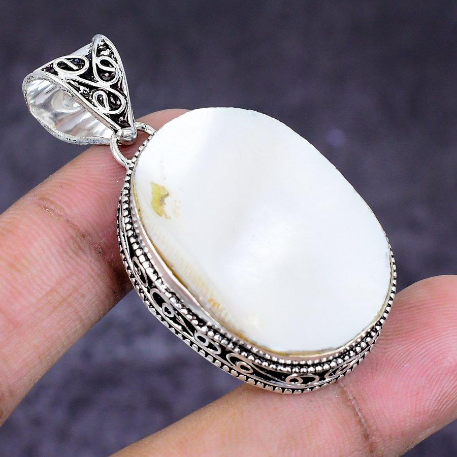 Natural Mother Of Pearl Gemstone 925 Sterling Silver Jewelry Pendant 1.97" ETC-14644
