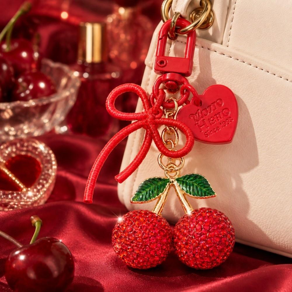 Sparkly Fruit Cherry Keychain Heart Butterfly Bow Car Key Ring Bag Accessory  Purse Decoration