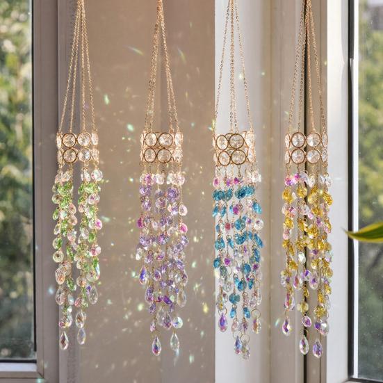 Faux Crystal Wind Chime for Outside, Window Hanging Sun Catcher, Prism Rainbow Maker Pendant for Home, Garden, Patio, Porch