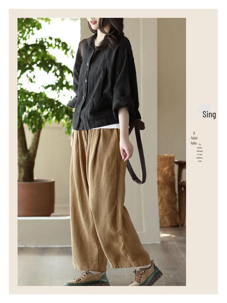 2025 Women's Retro Chinese-Style Cotton Linen Long Sleeve Cardigan with Frog Buttons - Spring/Autumn