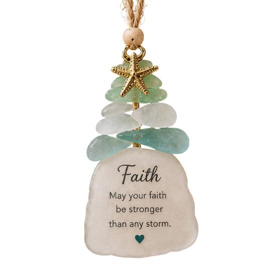 Christmas Tree Decor Sea Glass Ornament, Seaglass Art Hanging with Starfish Charm, Acrylic Ornaments Peace Love Joy Faith Family Friends Hope Pendant