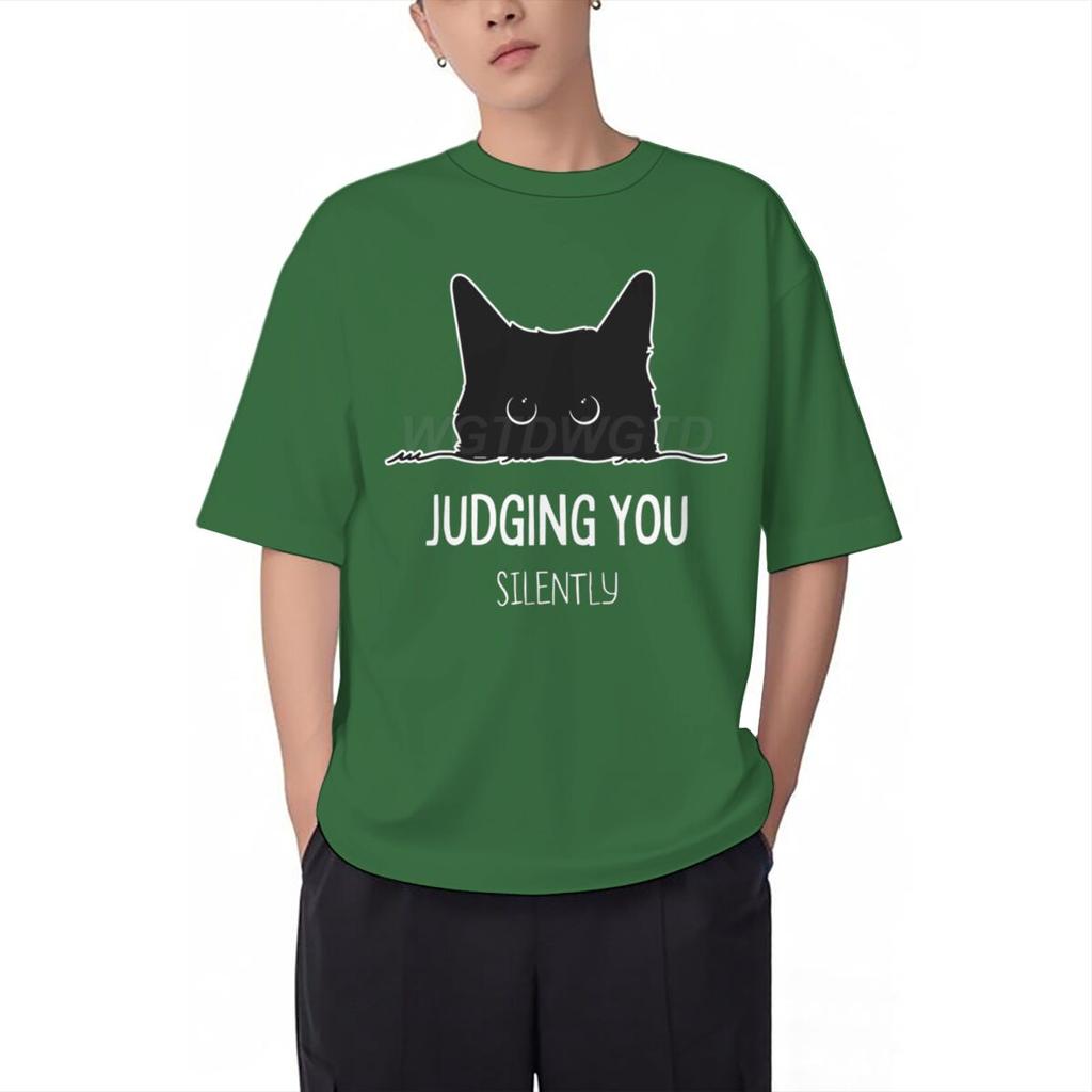 Judging You Silently Print T Shirt Men Women Sarcastic Humor Streetwear Short Sleeve Harajuku Cat Tee Male 100 Cotton Fun Shirt