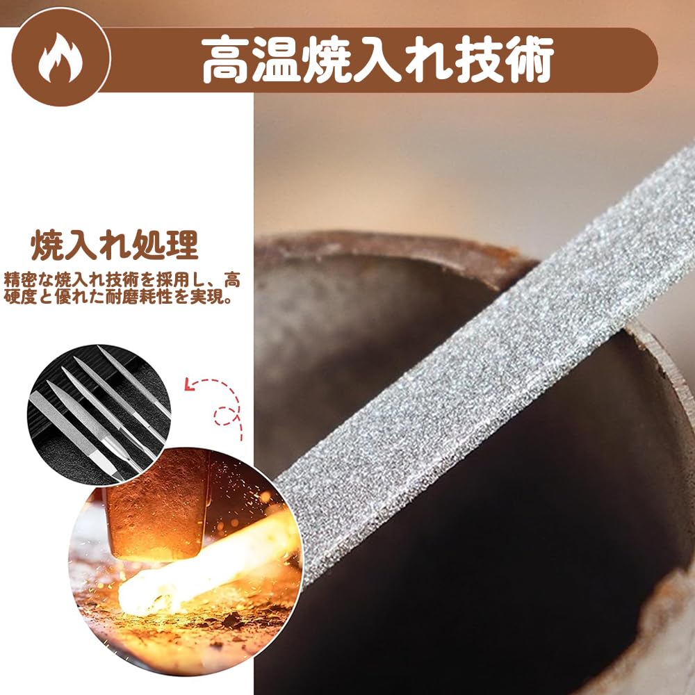 Diamond File Set of 3 including Needle and Hand Precision Files 140mm for Deburring, Metalwork, Alloys, Ceramics, Glass