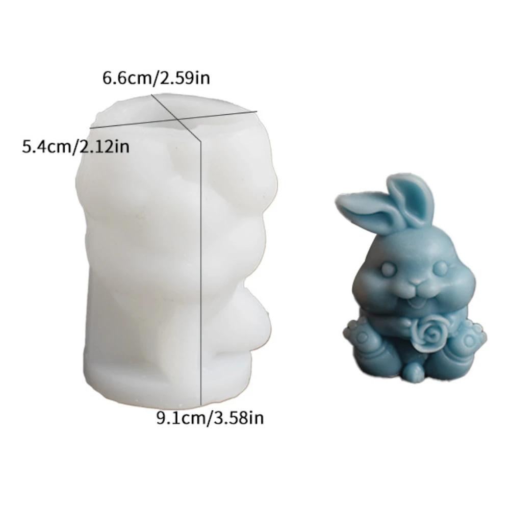 

Силиконовые формы для свечей в виде пасхального кролика, держащие 3D-розу, инструмент для изготовления гипса, животные, смоляные формы, подарки ручной работы на день рождения, домашний декор C