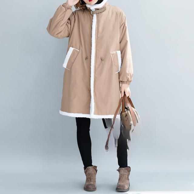 2025 Women s Korean Style Camel Lambswool Mid-Length Plus Size Jacket Plus Size