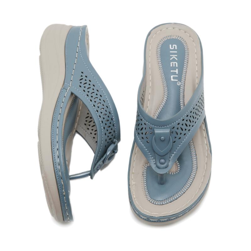 New Round Head Fashionable Clip-Toe Hollow Women's Sandals Heel Casual Large Size Sandals Rhinestones Comfortable And Breathable