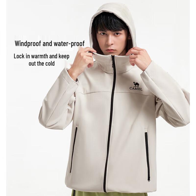 Camel Unisex Outdoor Softshell Hooded Windbreaker Jacket