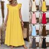 Women’s Fashionable Casual -Colour Pleated Long Dress With Cap Sleeves