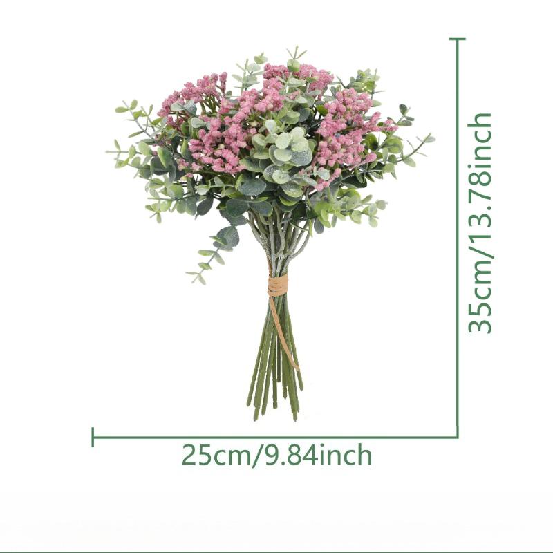 4pcs Plastic Fake Flower Artificial Eucalyptus Gypsophila Bouquet Restaurant Decoration Green Eucalyptus Leaf Simulation Flowers