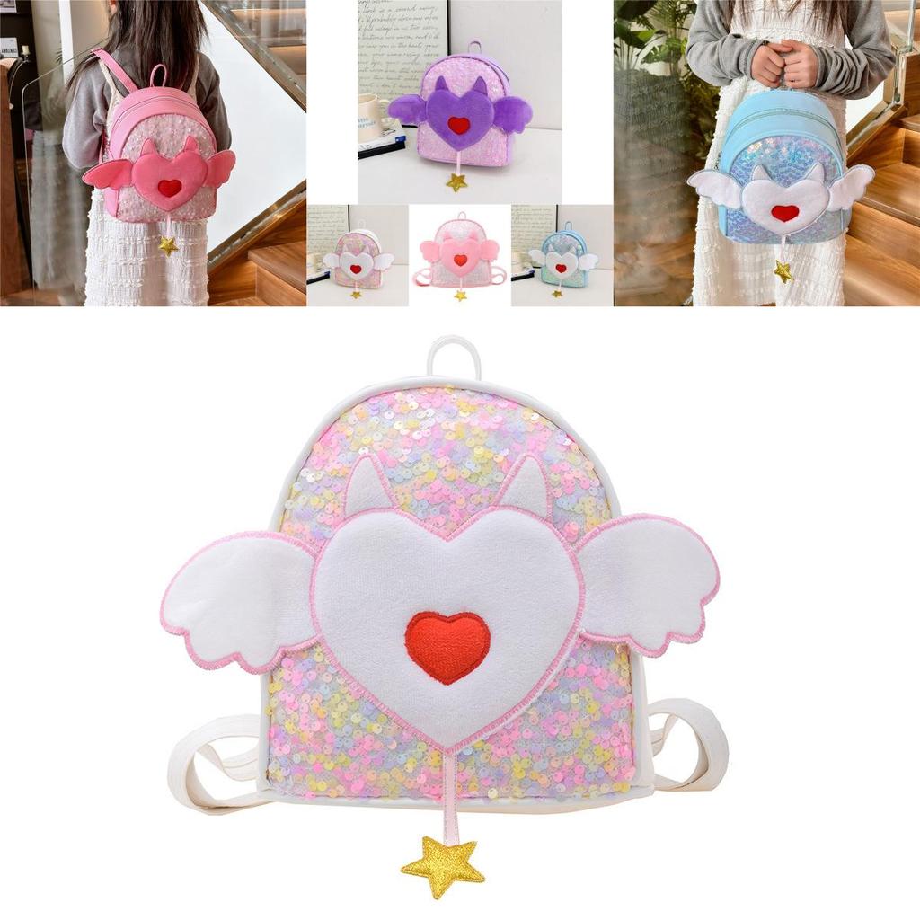 Stylish Heart Backpack For Kids With Angel Wings Lightweight Waterproof Design