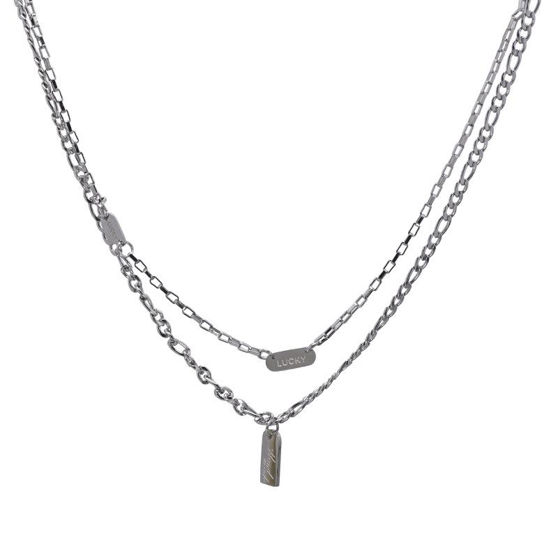 Lucky Double Chain Collarbone Chain Personalized Stacked Strap Necklace Tide Student ins Jewelry Titanium Steel Chain