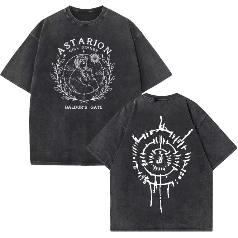 Divertente Scatola di Succo Astarion T-shirt Lavata Vintage Unisex Moda Donna Estetica Maglietta a Maniche Corte Estiva Casual Oversize