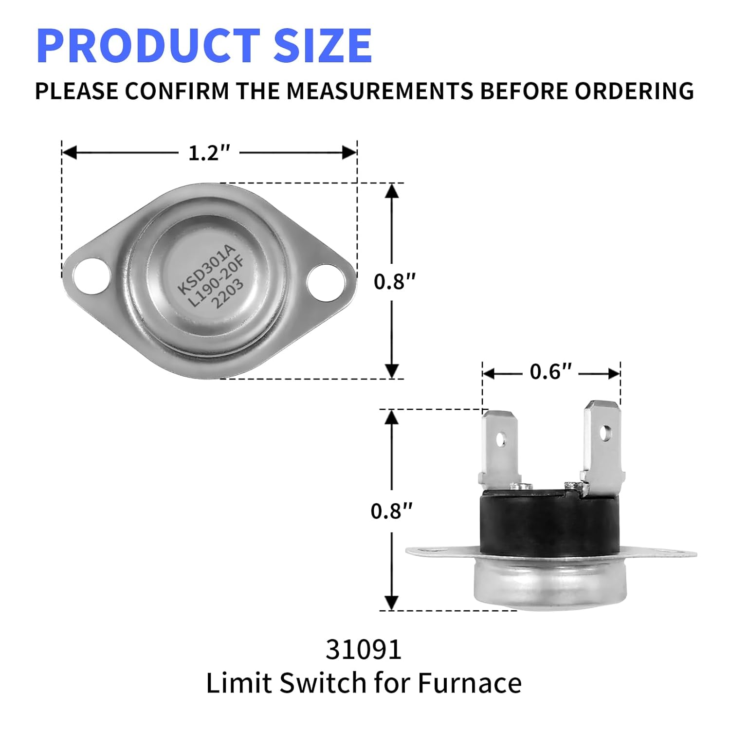 31091 Limit Switch Replacement 190℉ High Temperature Limit Switch for Atwood/Hydro Flame/Dometic RV Furnace Heater