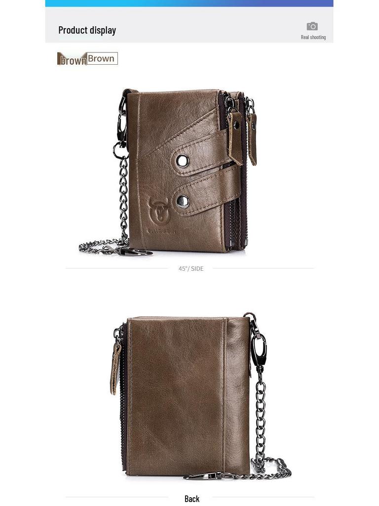Cow Captain Vintage RFID Men's Trifold Zipper Wallet - Genuine Leather & Top Layer Cowhide