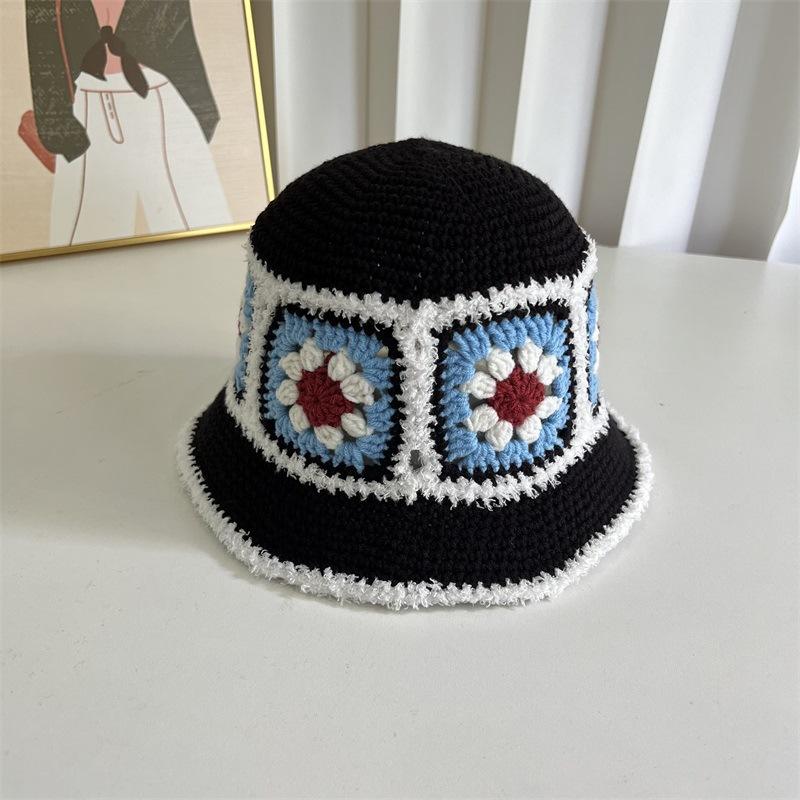 Summer new knitted flower pattern bucket hat sun hat outdoor cover full face fashion versatile sun hat