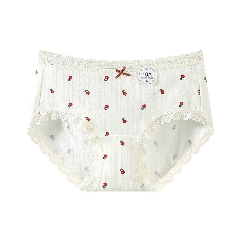 Girls Spring and Summer Print Skin Friendly Breathable 10A Antibacterial Extended Cotton Crotch Triangle Briefs