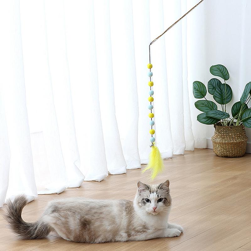 Acrylic Contrast Plush Ball Bell Feather Cat Teaser And Exerciser Cat Wand Pet Supplies Cat Funny Toys Cat Wand Toys For Indoor Cats