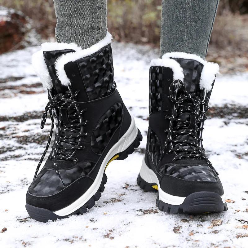 Fashion Winter Women Boots  Autumn Winter Plush Waterproof Anti Slip Platform Super Warm Lace Up Non-slip Outdoor Snow Boots 2025