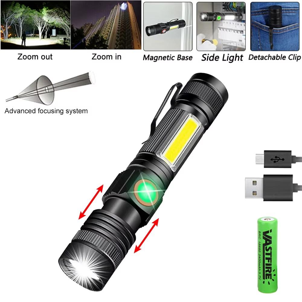 2000LM Ultra Bright Flashlight USB Rechargeable LED Lightfor Outdoor Camping Working Emergency Lighting Tactical Flashlight