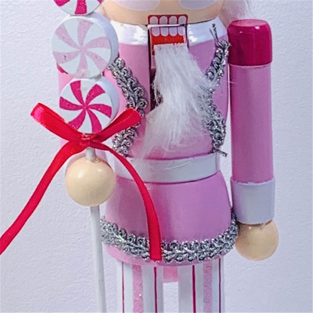 14 Inch Wooden Nutcracker Ornaments Christmas Decorations Pink Glitter Soldier Doll Figurine Puppet Toy Home Decor