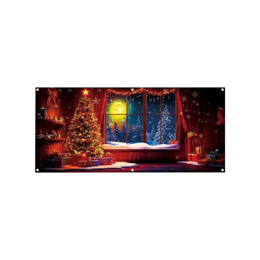 Christmas UV Fluorescent Garage Door Cover Banner - Background For Holiday Parties, Christmas Decoration Hanging Cloth