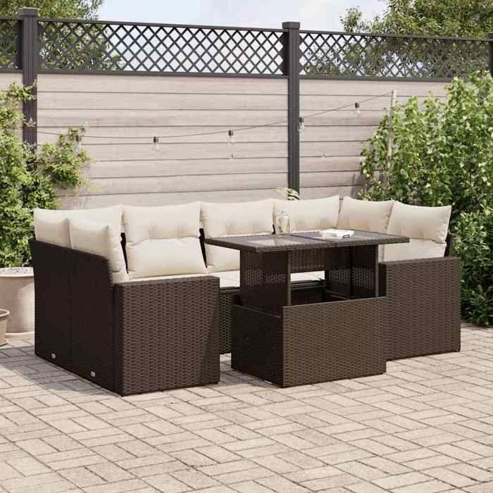 VidaXL Salon de jardin avec coussins 7 pcs marron résine tressée 3326274