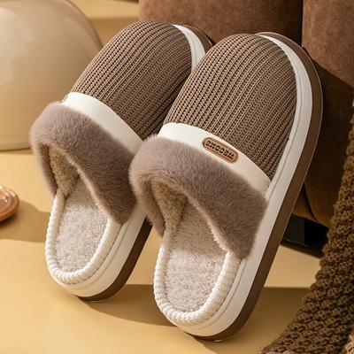 Couple Cotton Slippers Korean Men Winter Indoor Home Fashion Anti Slip Warm Plush Thick Bottom Flat Cotton Shoes Mules