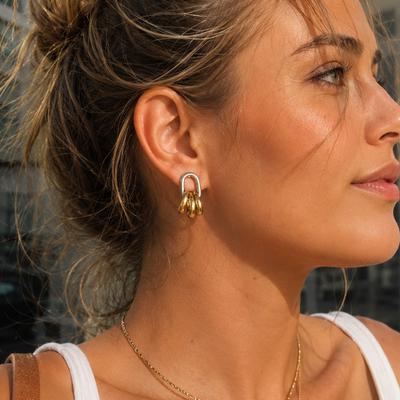 Yuhui Cross-Border Stainless Steel Stud Earrings Geometric Hoops Layered Wear Light Luxury High-End Vibe 18k Real Gold-Plated
