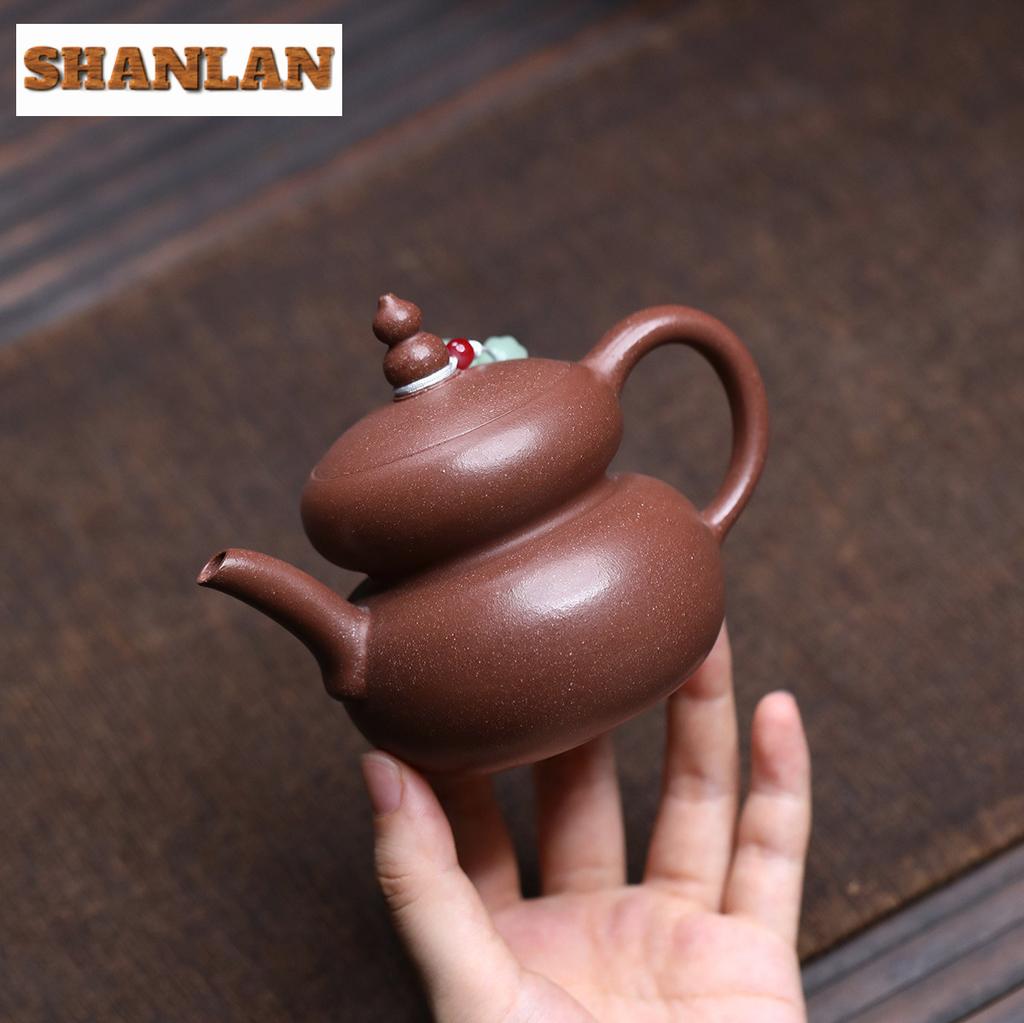 190ml Vintage Yixing Purple Clay Teapots Handmade Gourd Pot Raw Ore Section Mud Kettle Chinese Zisha Tea Set Drinkware Supplies