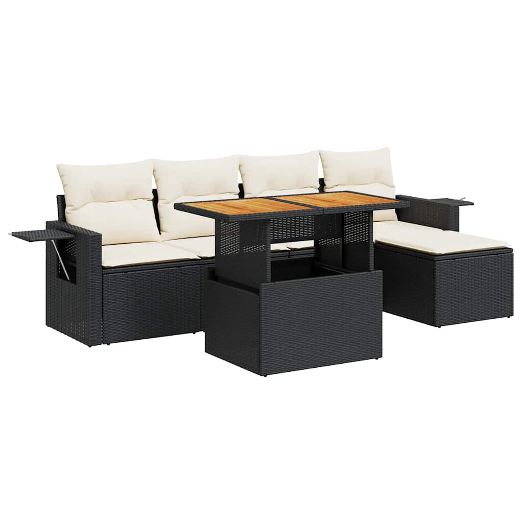 Vidaxl 6-Cz. Set di Mobili da Giardino con Cuscini, Polyrattan Nero