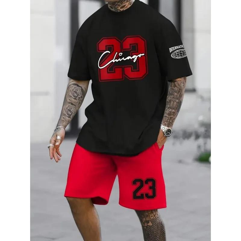 Summer New Men's Sports Set Short Sleeve T-shirt Set Casual Set Sports 3D Printed Street Wear Shorts 2-piece Set Men's Soft