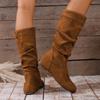 Women's Autumn Winter New Pleated Suede Boots Plus Size 36-43 Side Zipper Vintage Round Toe Knee High Long Boots Low Heel Pink