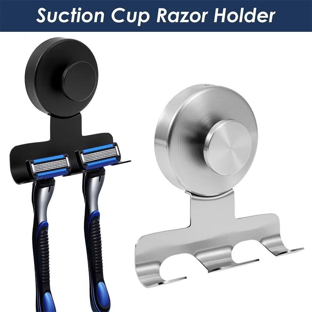 Powerful Vacuum Suction Stainless Steel Razor Rack Damage-Free Hanging Razor Stand  Washroom Wall