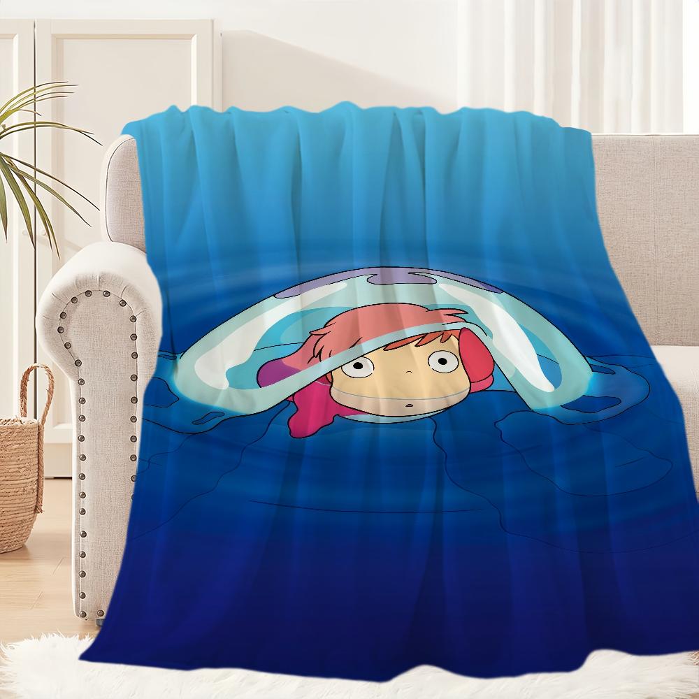 Blanket Plush Nap P-Ponyo Sofa Anime Rug for Living Room Warm Cute Office Bedroom Film Kawaii Birthday Home Travel Kid Gifts