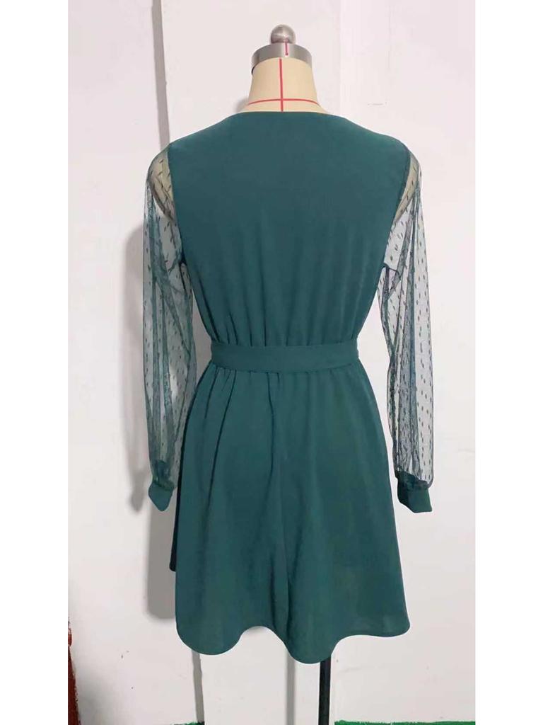 Sukienki damskie z dekoltem w serek, koronką i długim rękawem, sukienka z wysokim stanem i łączeniem, dziewczęce sukienki koktajlowe na wieczór