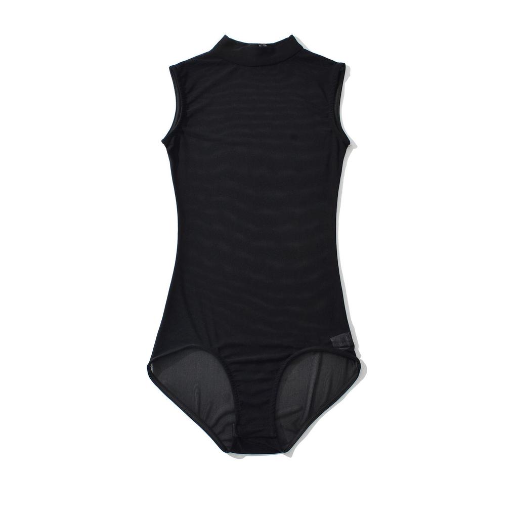 Europäischer & Amerikanischer Stil Netz-Rundhals-Langarm-Bodysuit - Schlankmachend, Sexy, Durchsichtig, Einfarbig Sommer-Layer