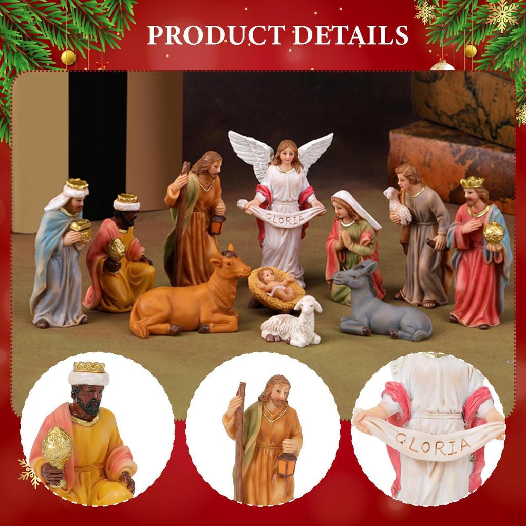 Miniature Christmas Nativity Scene Figurine Set,Small Resin Jesus Religious Gift Collectible