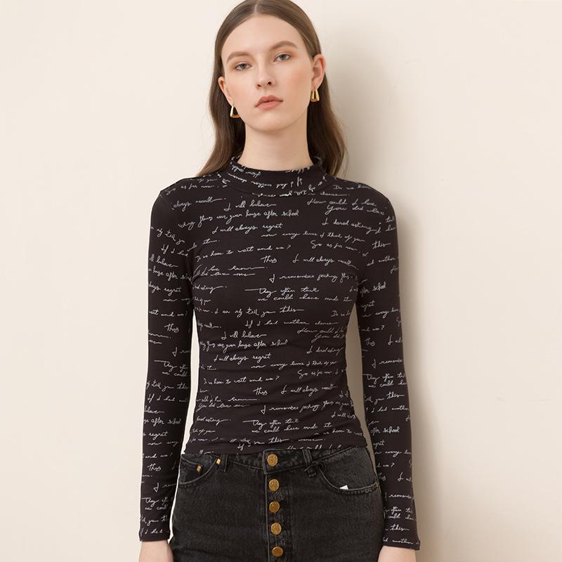 

Женские топы CANVAUS с длинными рукавами и высоким воротником, тонкая модная базовая рубашка L чёрный